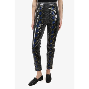 Versace Grey Snake Print Faux Leather High Shine Leggings Size 42